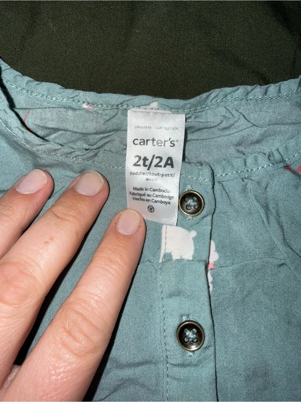 Carter's Teal Long-Sleeve Top with Subtle White Prints
